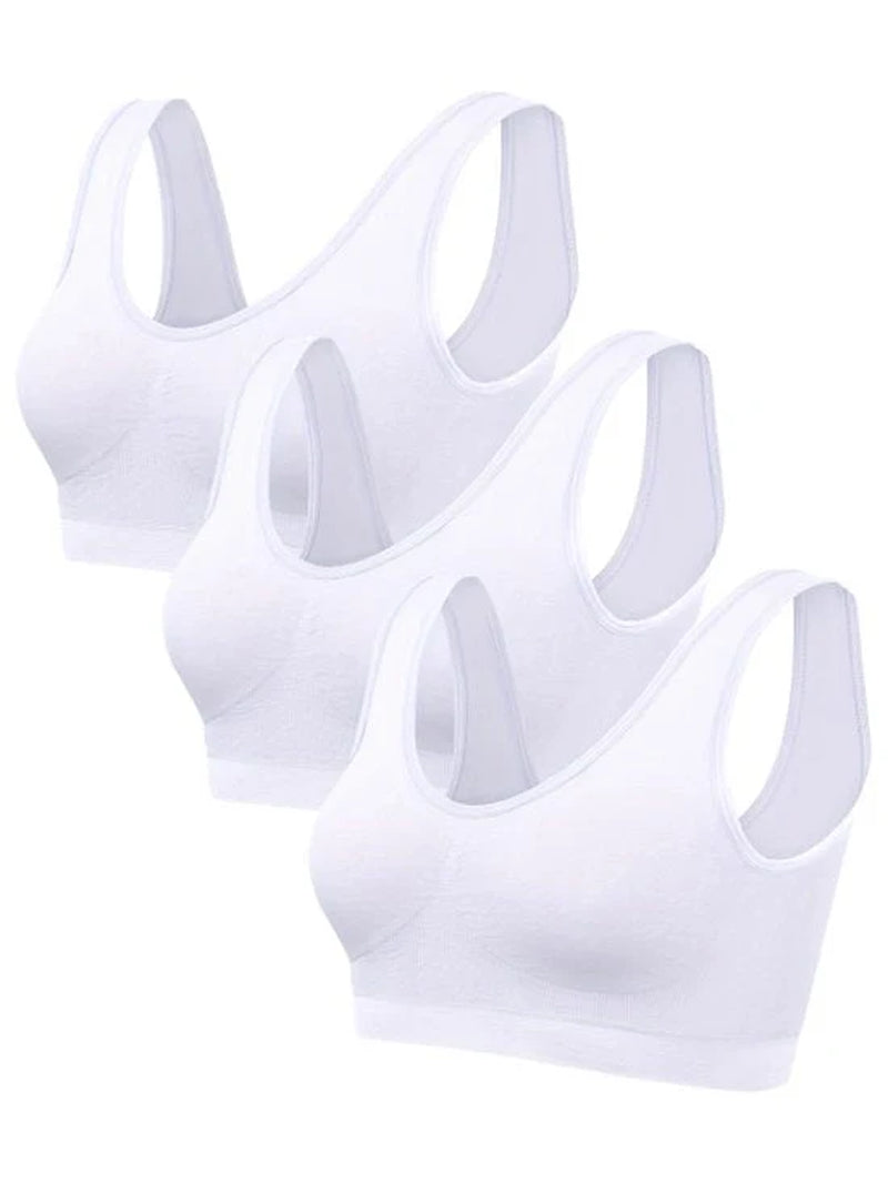 Wit Sport Beha Dames – Naadloze Sport Bh Set – Elastische Dunne Sport Top Zonder Sluiting – Ademende Enkellaagse Sport Bh Met Brede Schouderbanden – Lichte Ondersteuning – Fitness Yoga Hardlopen – Maat XXL – Set Van 3