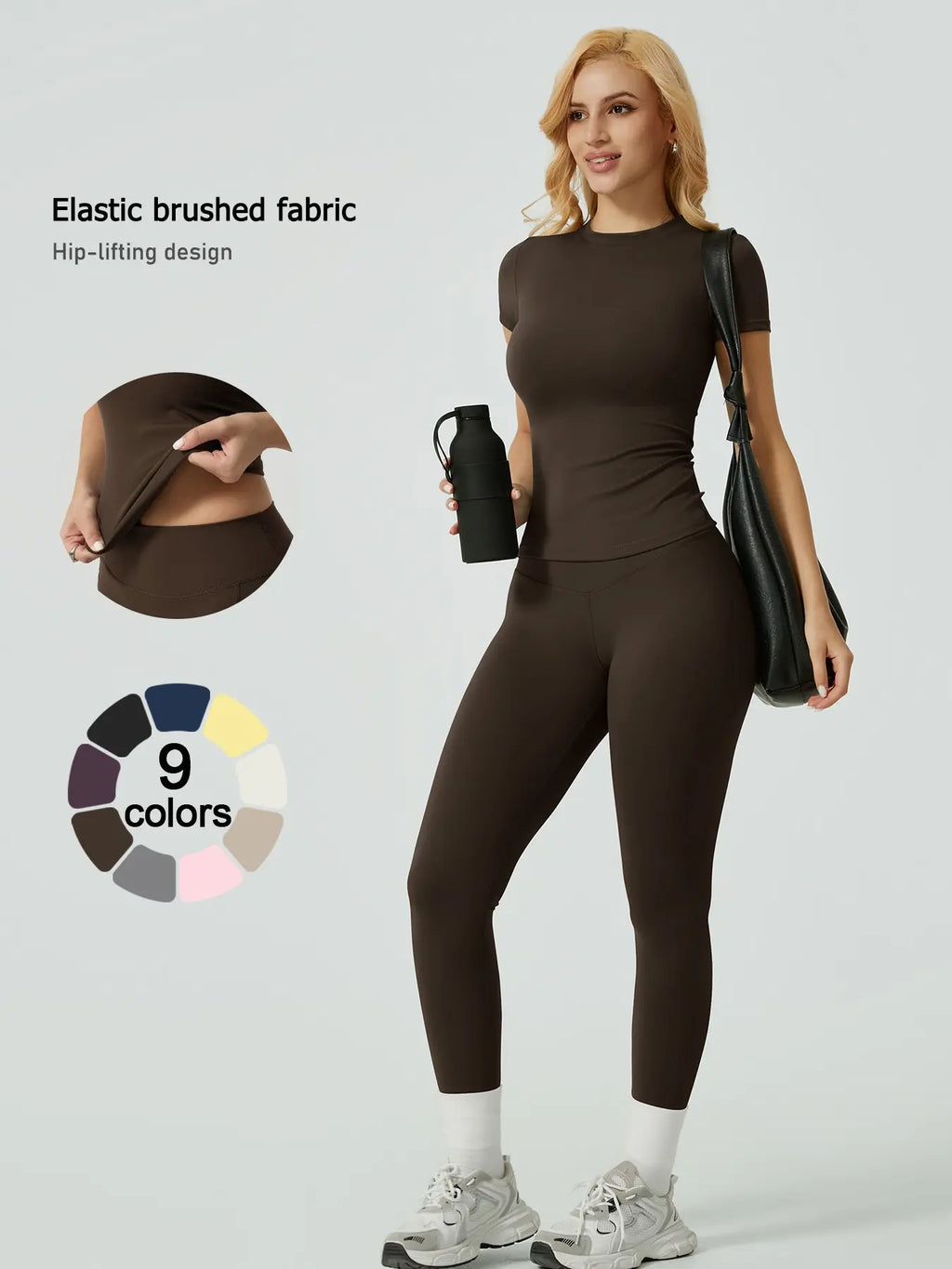 Two-Piece Set Women'S Solid Ribbed Long Sleeve Tee & Leggings Sport Set, Casual Breathable Quick Drying T-Shirt & Skinny Pants Set for Yoga Gym Workout Running, Ladies Sportswear for All Seasons, Exercise Clothing Set