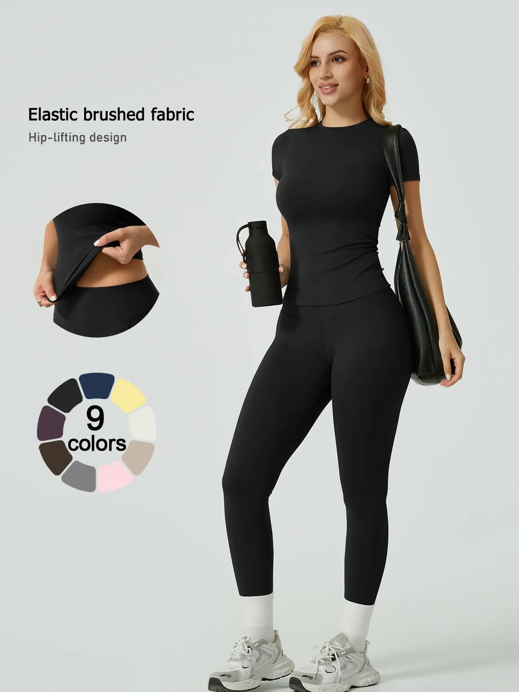 Two-Piece Set Women'S Solid Ribbed Long Sleeve Tee & Leggings Sport Set, Casual Breathable Quick Drying T-Shirt & Skinny Pants Set for Yoga Gym Workout Running, Ladies Sportswear for All Seasons, Exercise Clothing Set