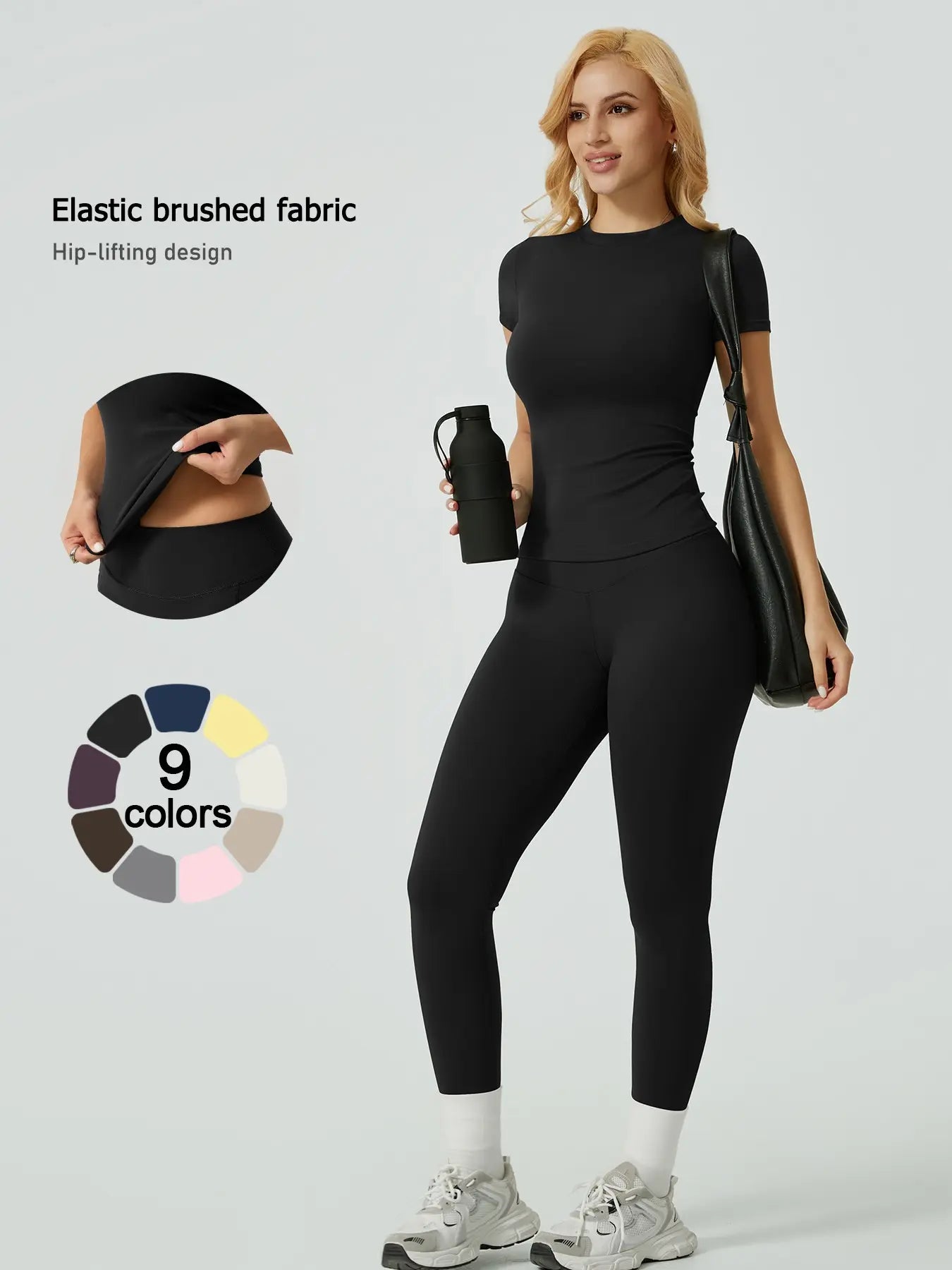 Two-Piece Set Women'S Solid Ribbed Long Sleeve Tee & Leggings Sport Set, Casual Breathable Quick Drying T-Shirt & Skinny Pants Set for Yoga Gym Workout Running, Ladies Sportswear for All Seasons, Exercise Clothing Set