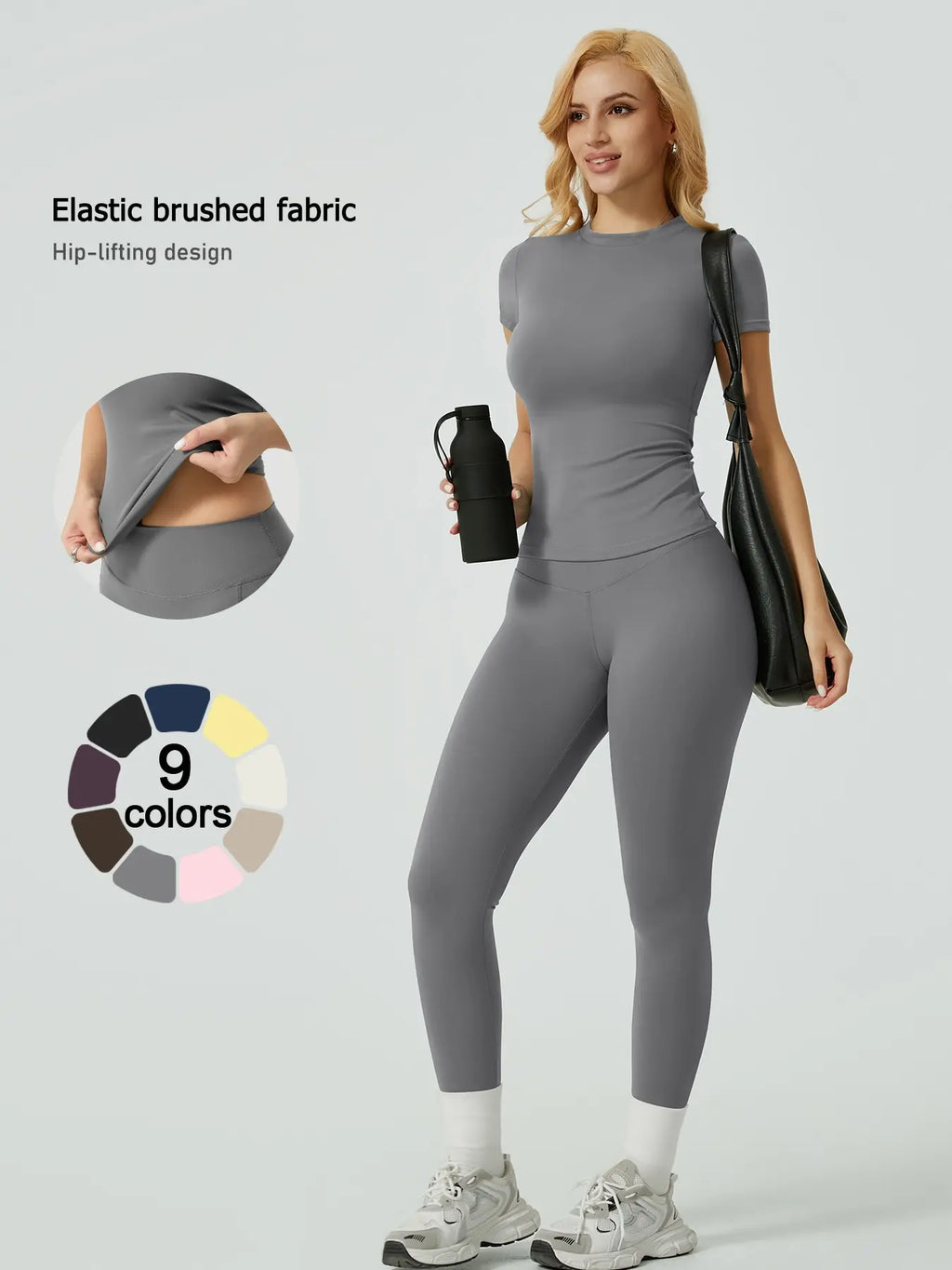 Two-Piece Set Women'S Solid Ribbed Long Sleeve Tee & Leggings Sport Set, Casual Breathable Quick Drying T-Shirt & Skinny Pants Set for Yoga Gym Workout Running, Ladies Sportswear for All Seasons, Exercise Clothing Set