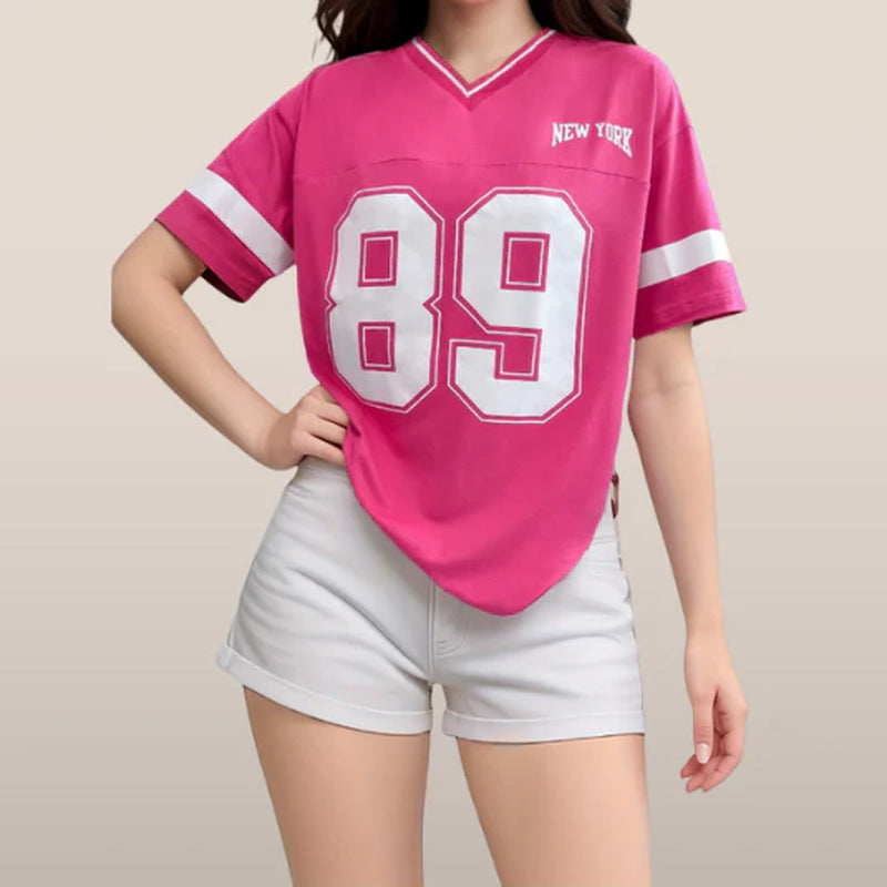 T-Shirt De Sport Pour Femmes - Coupe Oversize - Imprimé New York - Style Football Américain