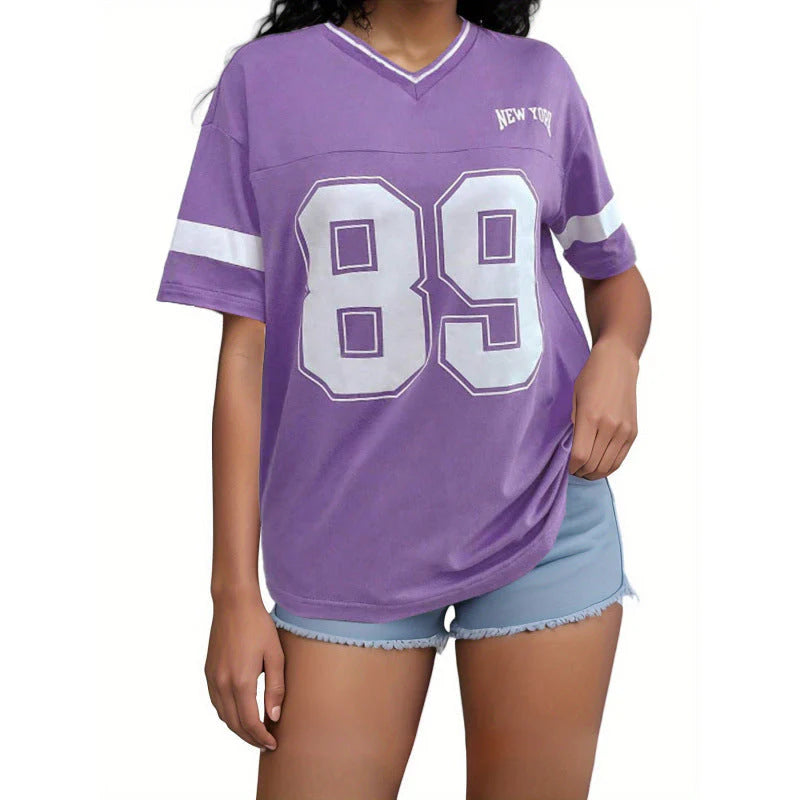 T-Shirt De Sport Pour Femmes - Coupe Oversize - Imprimé New York - Style Football Américain
