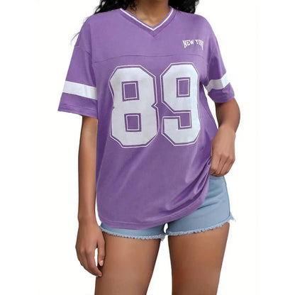 T-Shirt De Sport Pour Femmes - Coupe Oversize - Imprimé New York - Style Football Américain