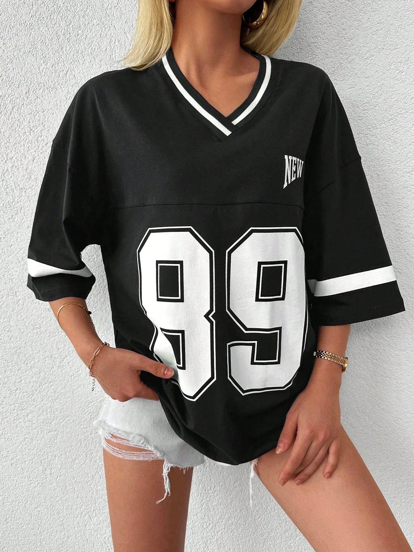 T-Shirt De Sport Pour Femmes - Coupe Oversize - Imprimé New York - Style Football Américain