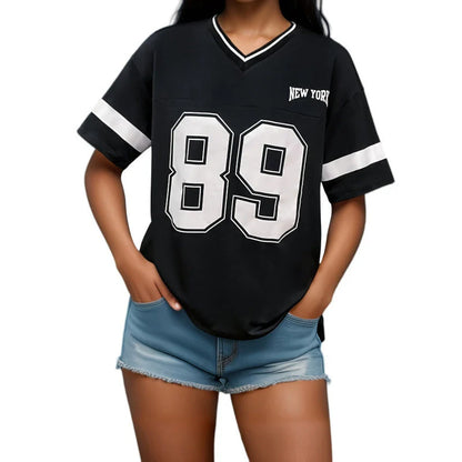T-Shirt De Sport Pour Femmes - Coupe Oversize - Imprimé New York - Style Football Américain