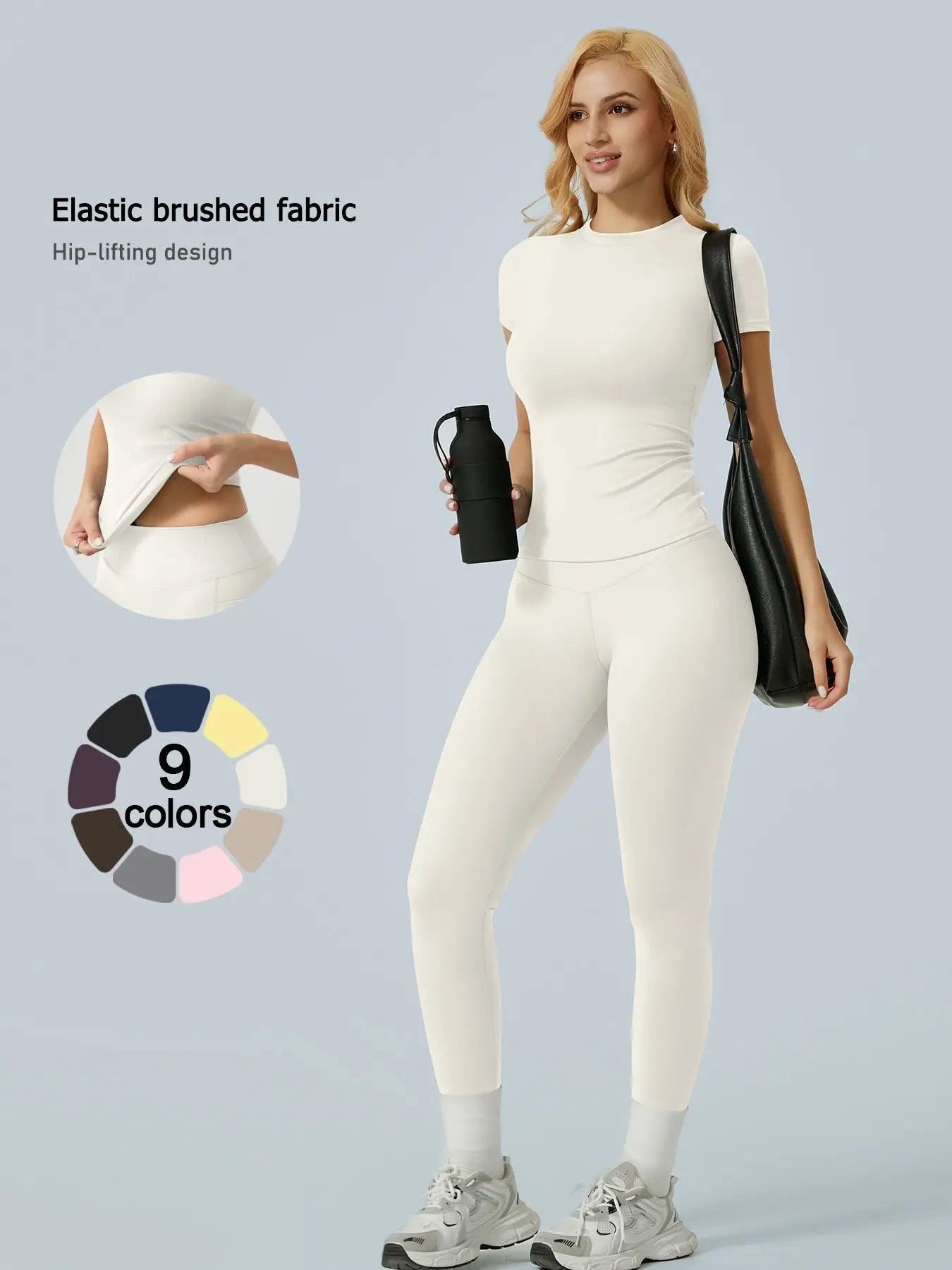 Two-Piece Set Women'S Solid Ribbed Long Sleeve Tee & Leggings Sport Set, Casual Breathable Quick Drying T-Shirt & Skinny Pants Set for Yoga Gym Workout Running, Ladies Sportswear for All Seasons, Exercise Clothing Set