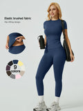 Two-Piece Set Women'S Solid Ribbed Long Sleeve Tee & Leggings Sport Set, Casual Breathable Quick Drying T-Shirt & Skinny Pants Set for Yoga Gym Workout Running, Ladies Sportswear for All Seasons, Exercise Clothing Set