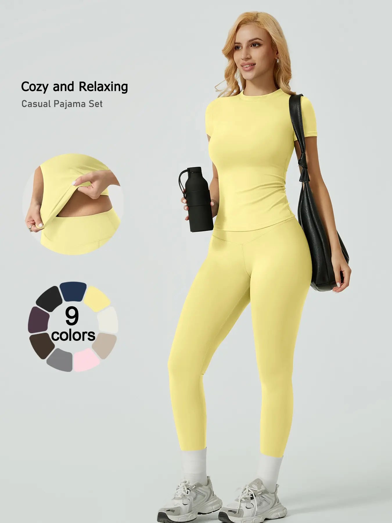 Two-Piece Set Women'S Solid Ribbed Long Sleeve Tee & Leggings Sport Set, Casual Breathable Quick Drying T-Shirt & Skinny Pants Set for Yoga Gym Workout Running, Ladies Sportswear for All Seasons, Exercise Clothing Set
