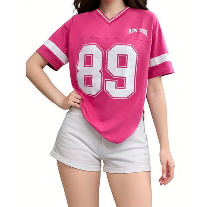 T-Shirt De Sport Pour Femmes - Coupe Oversize - Imprimé New York - Style Football Américain