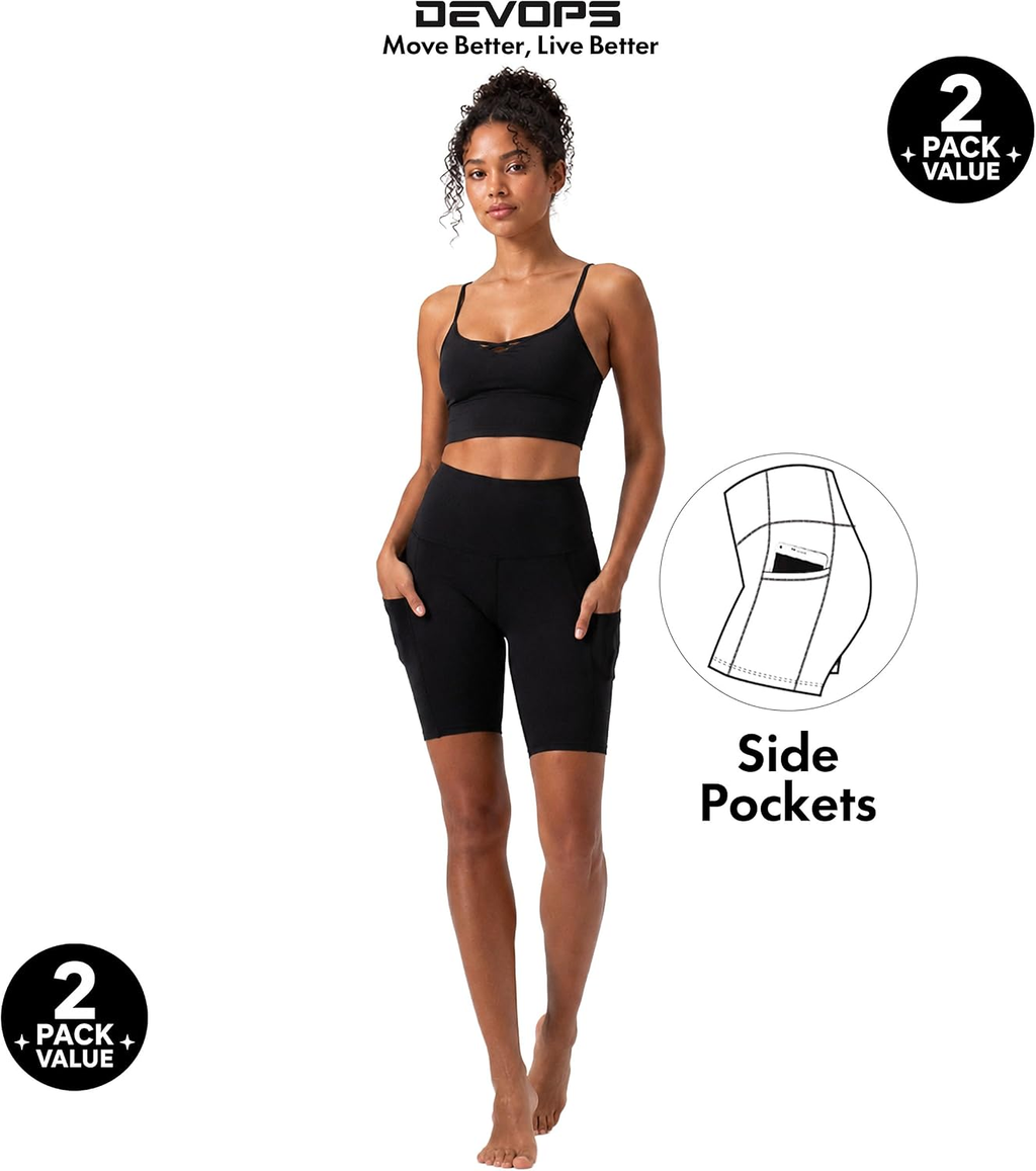2 Pack Women'S 8" Biker Shorts High Waist with Pockets