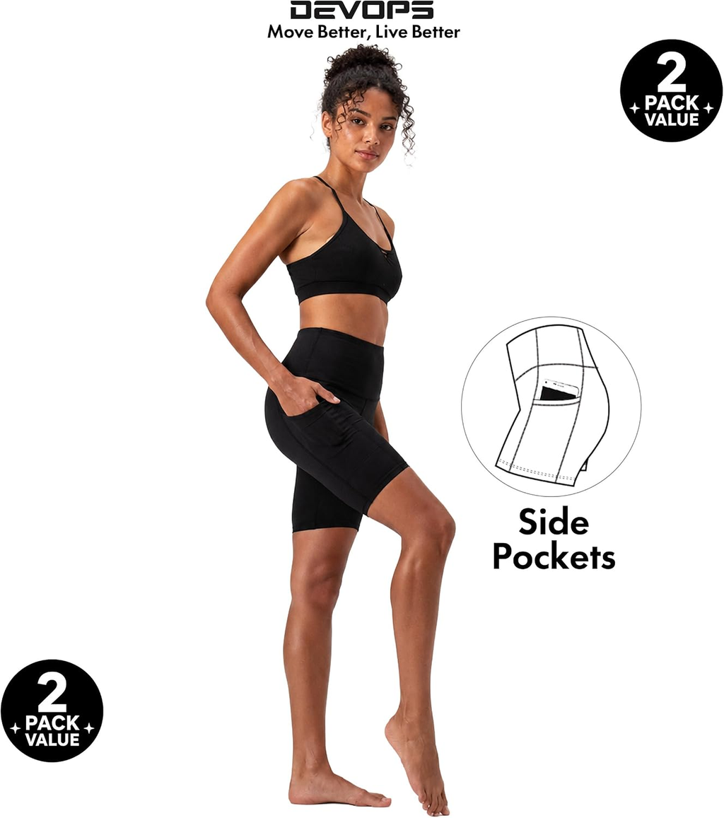 2 Pack Women'S 8" Biker Shorts High Waist with Pockets