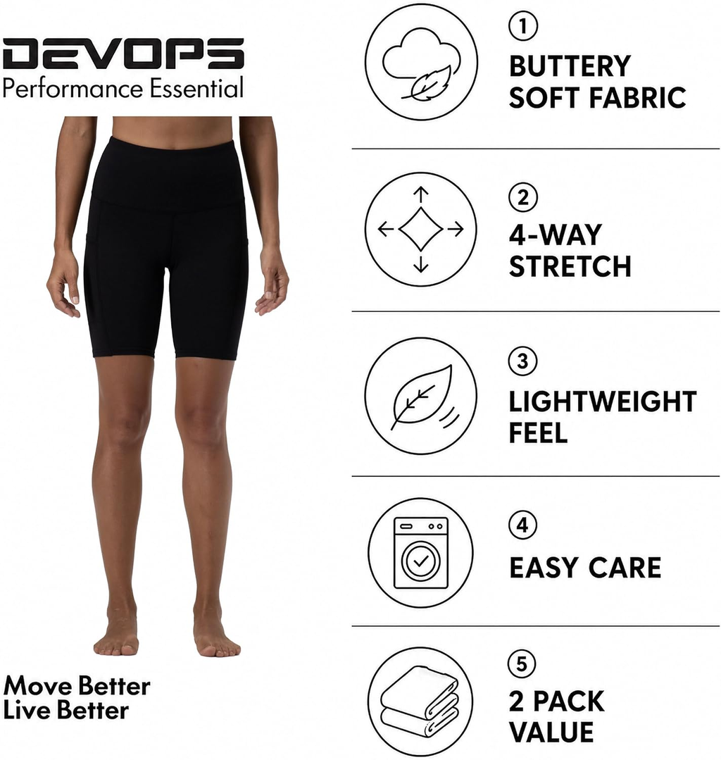 2 Pack Women'S 8" Biker Shorts High Waist with Pockets