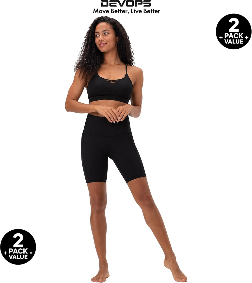 2 Pack Women'S 8" Biker Shorts High Waist with Pockets