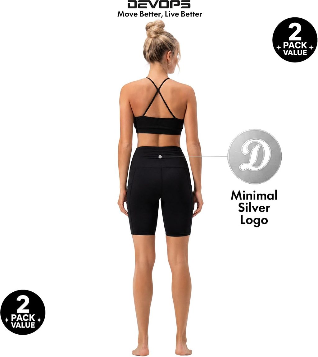 2 Pack Women'S 8" Biker Shorts High Waist with Pockets