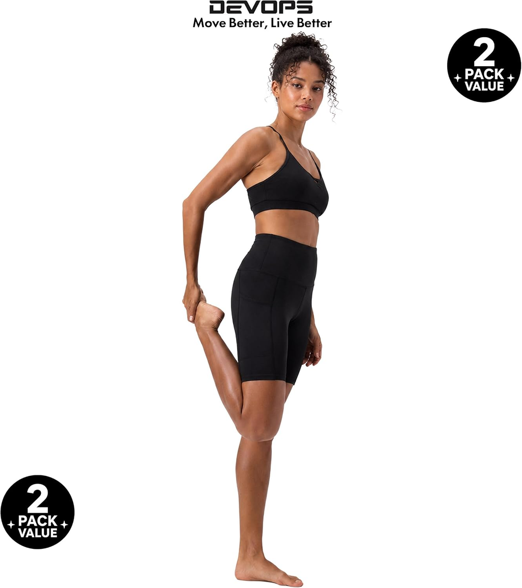 2 Pack Women'S 8" Biker Shorts High Waist with Pockets