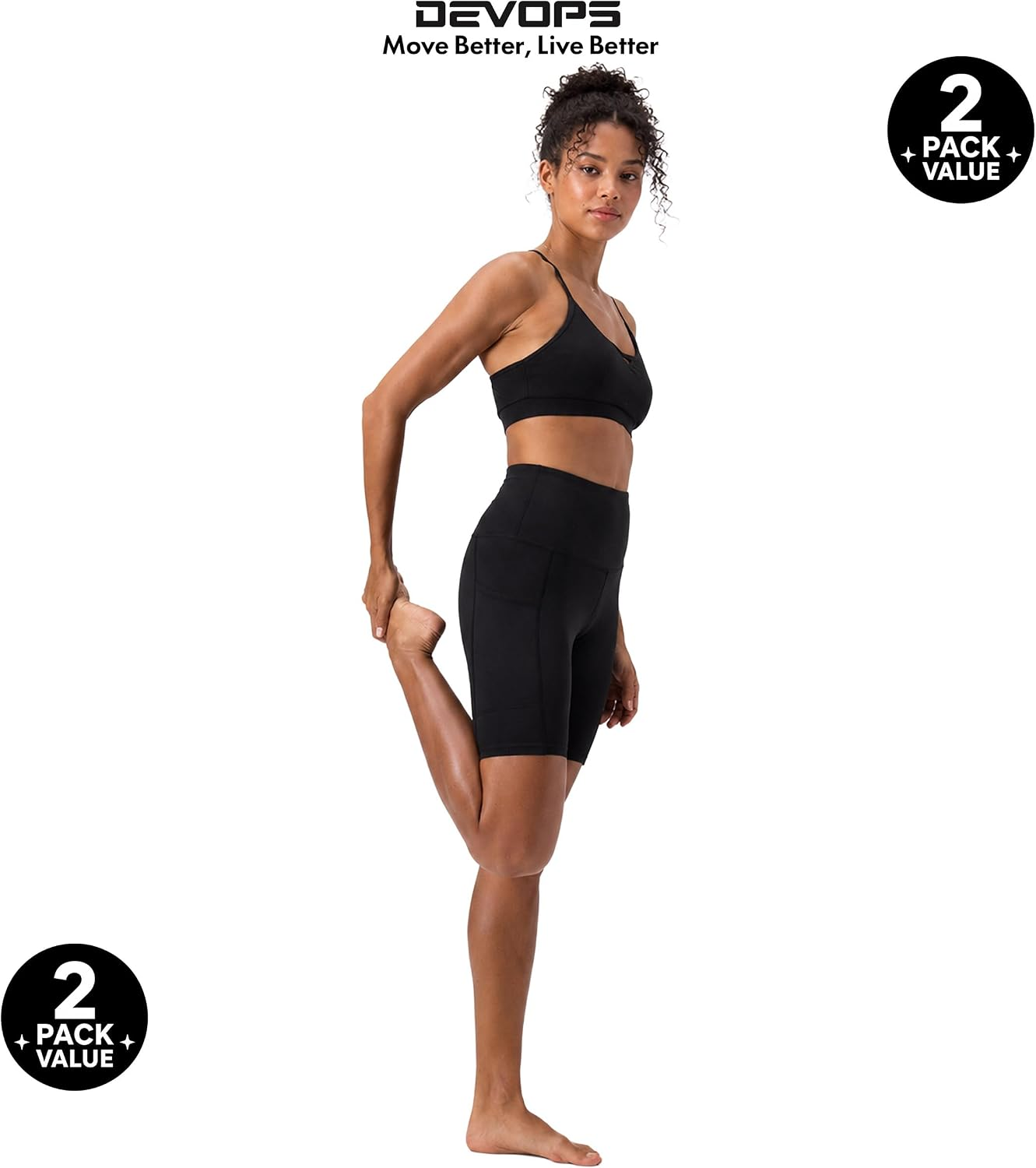 2 Pack Women'S 8" Biker Shorts High Waist with Pockets