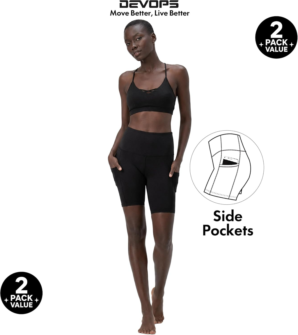 2 Pack Women'S 8" Biker Shorts High Waist with Pockets