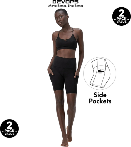 2 Pack Women'S 8" Biker Shorts High Waist with Pockets