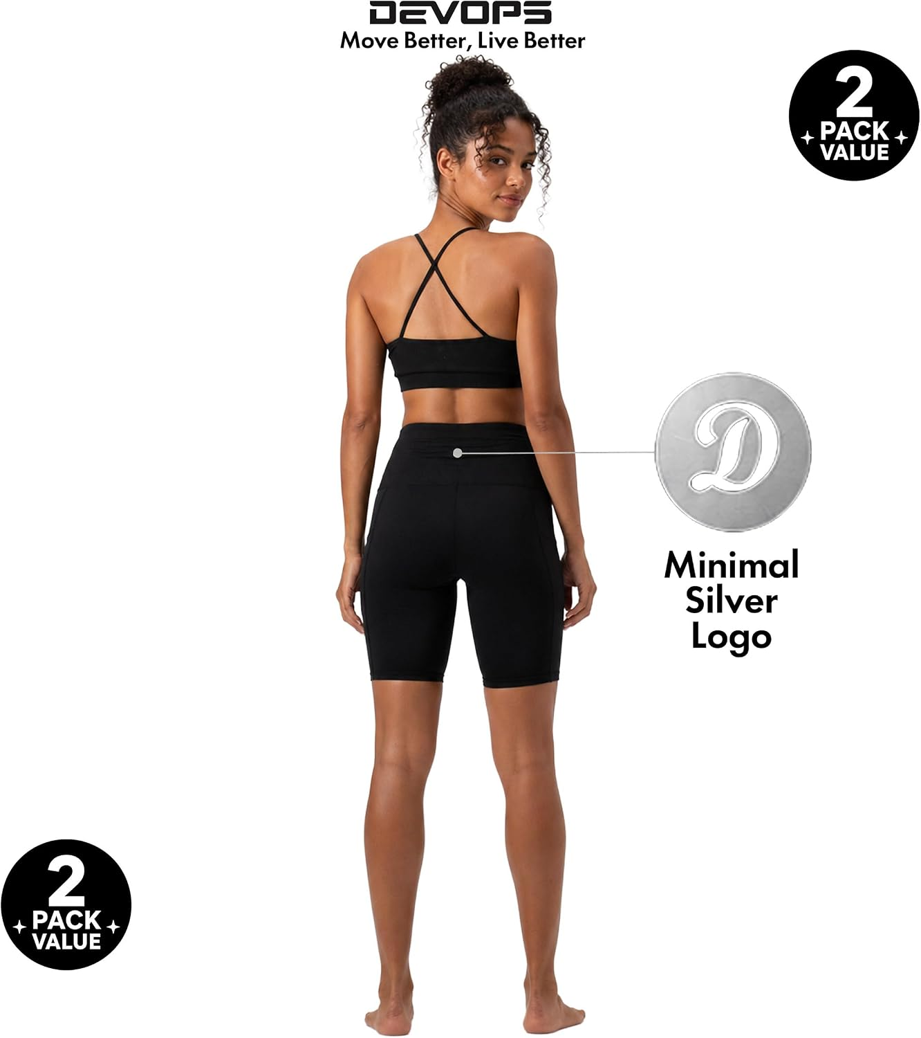 2 Pack Women'S 8" Biker Shorts High Waist with Pockets